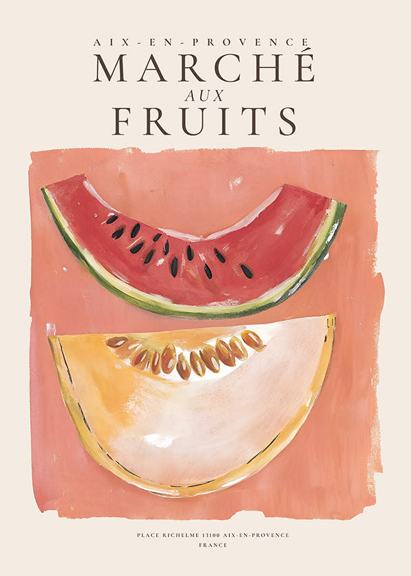 Art de cuisine Marché aux Fruits, tranches de melon et pastèque