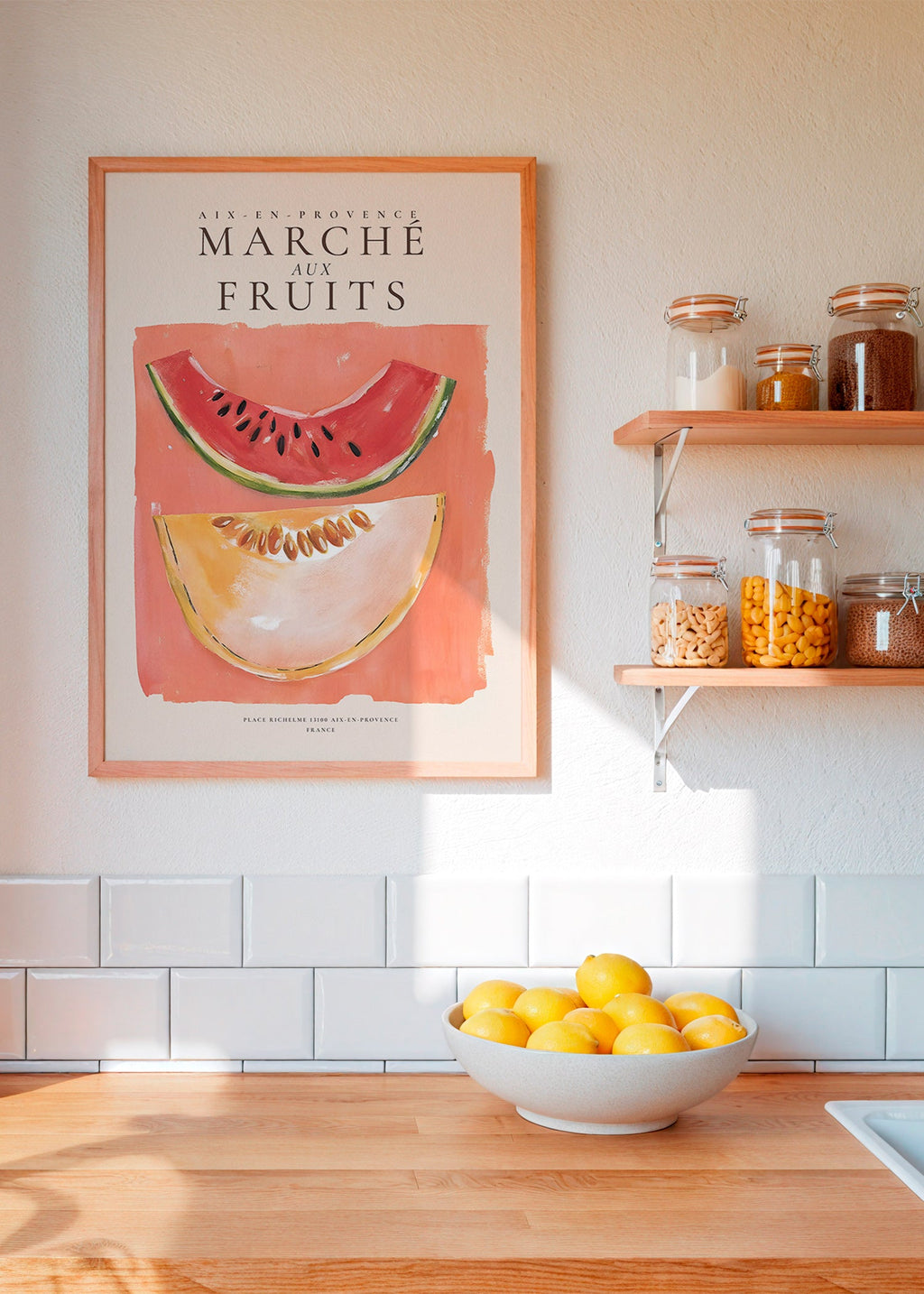 Art de cuisine Marché aux Fruits, tranches de melon et pastèque