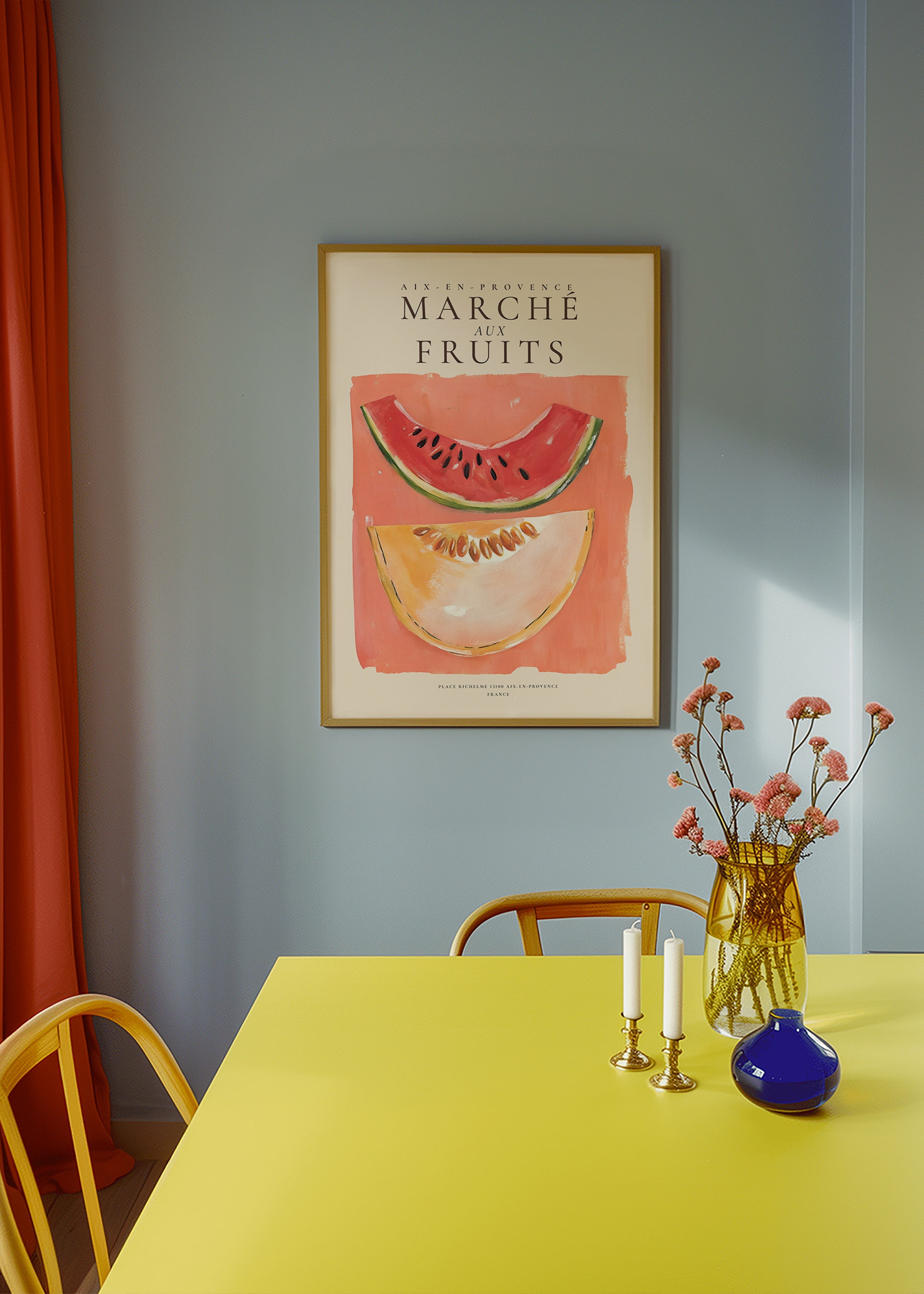Art de cuisine Marché aux Fruits, tranches de melon et pastèque