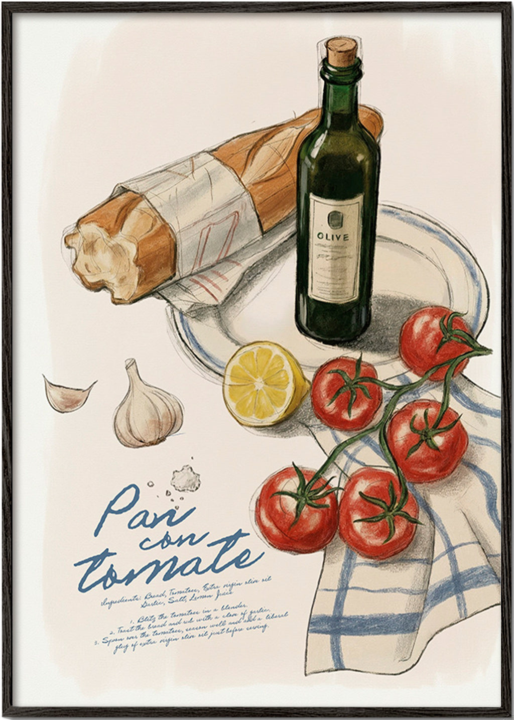 Art de cuisine Pain et tomate illustré