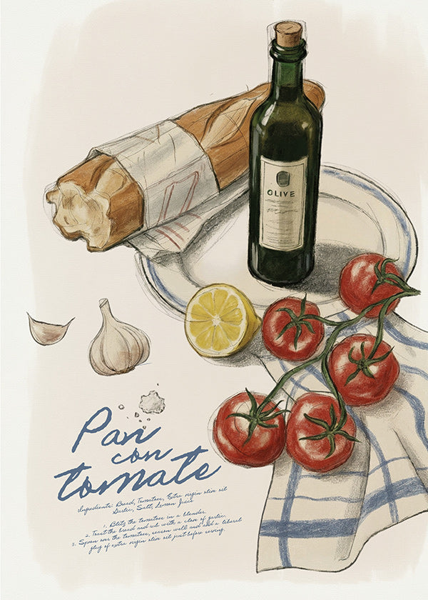 Art de cuisine Pain et tomate illustré