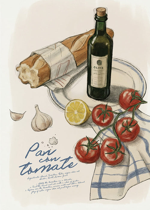 Art de cuisine Pain et tomate illustré