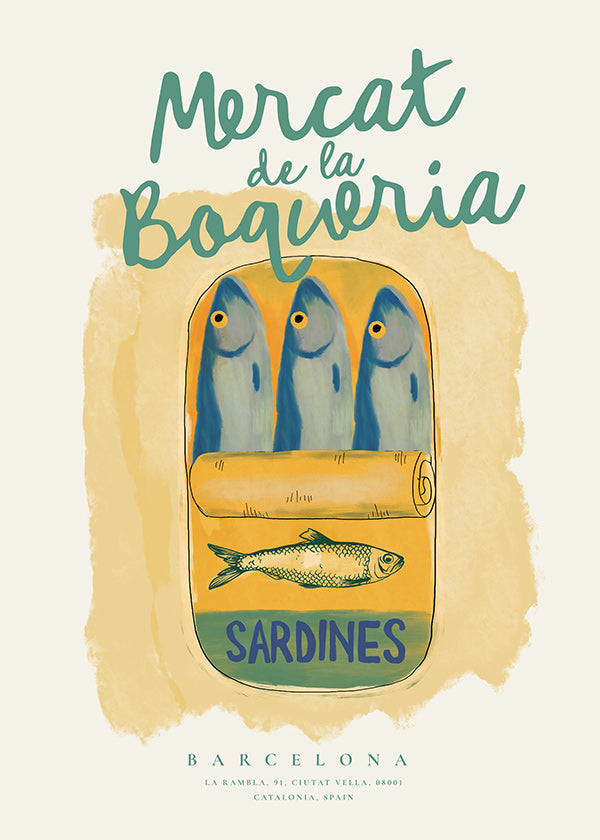 Art de cuisine Mercat de la Boqueria - sardines en boîte