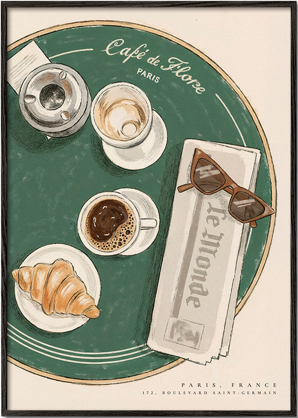 Art de cuisine Café de Flore croissant illustré