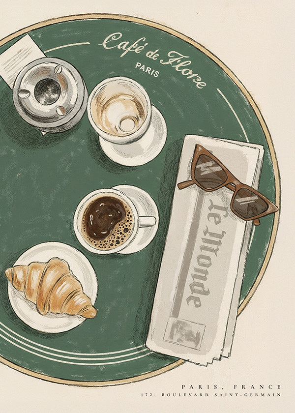 Art de cuisine Café de Flore croissant illustré