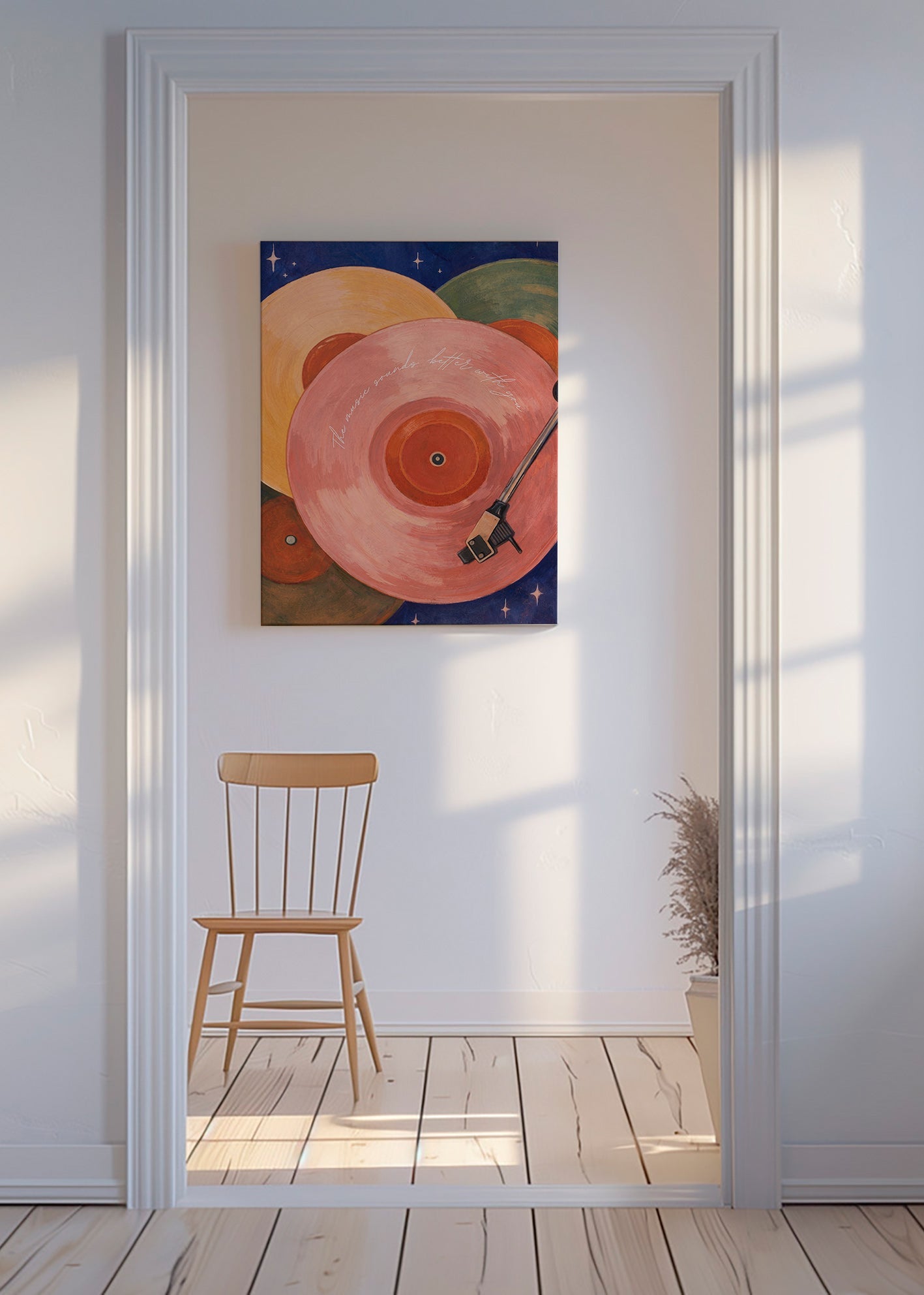 Illustration vinyle rose avec bras de tourne-disque