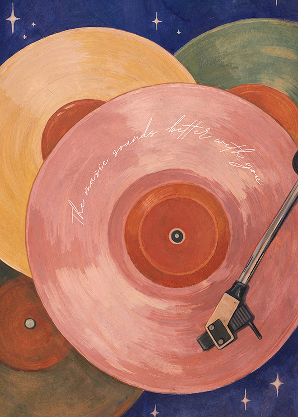 Illustration vinyle rose avec bras de tourne-disque