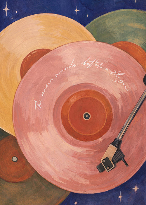 Illustration vinyle rose avec bras de tourne-disque