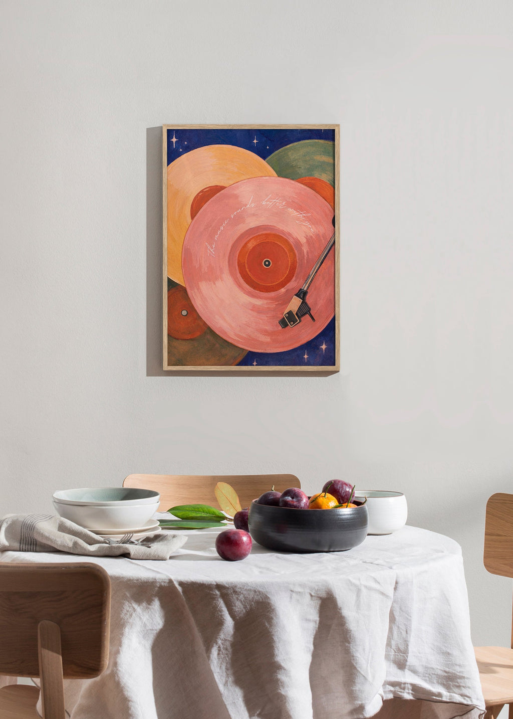 Illustration vinyle rose avec bras de tourne-disque