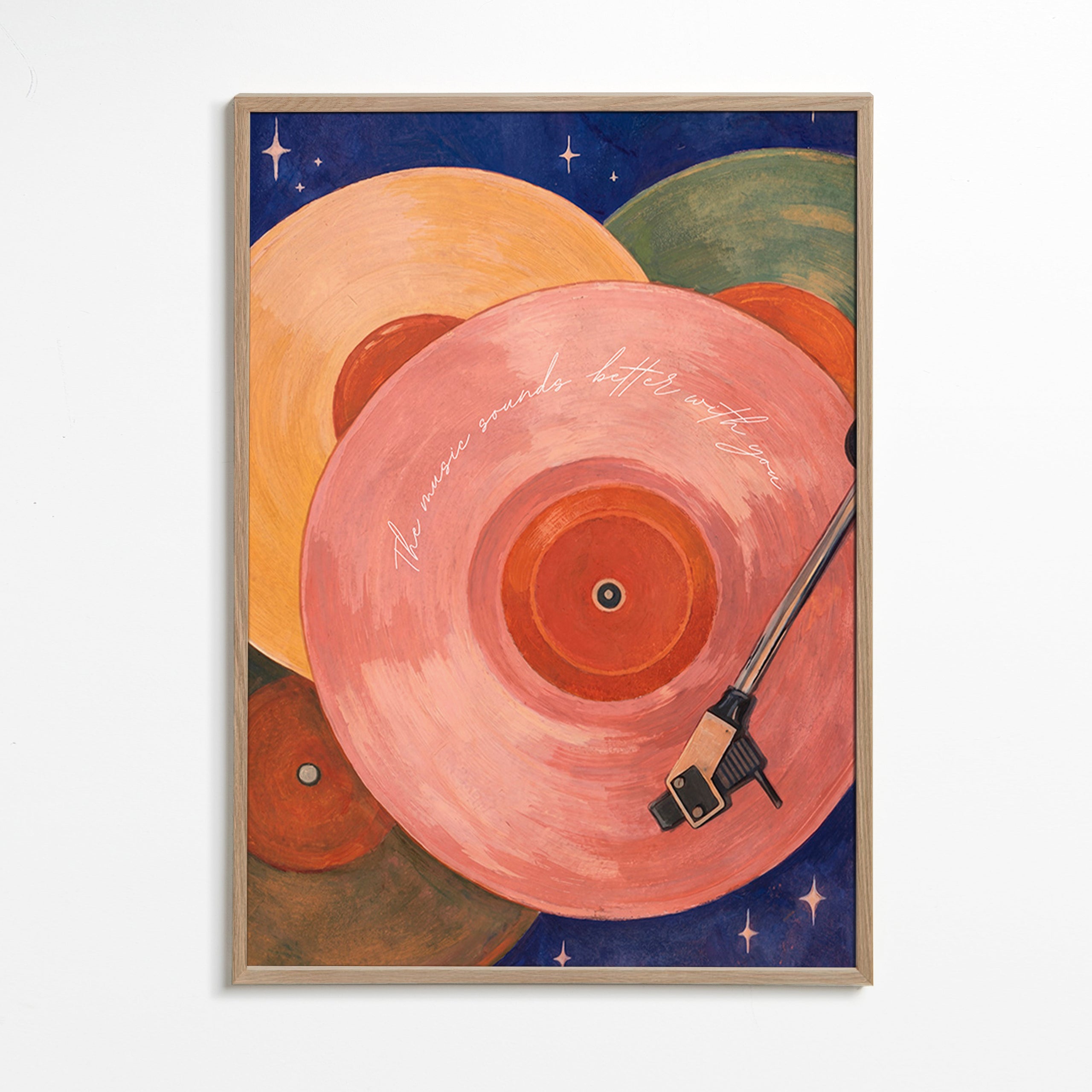Illustration vinyle rose avec bras de tourne-disque