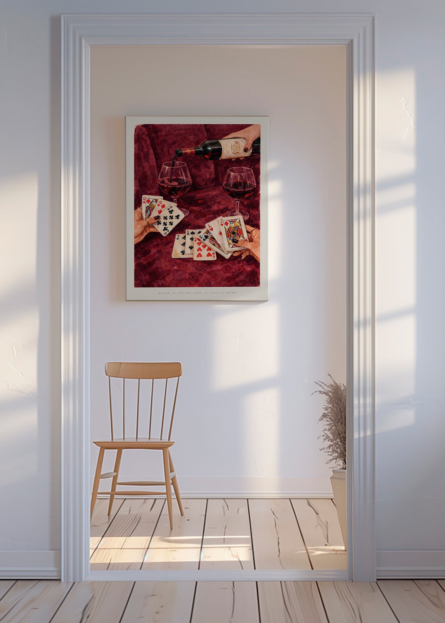 Art de cuisine avec cartes à jouer et vin rouge