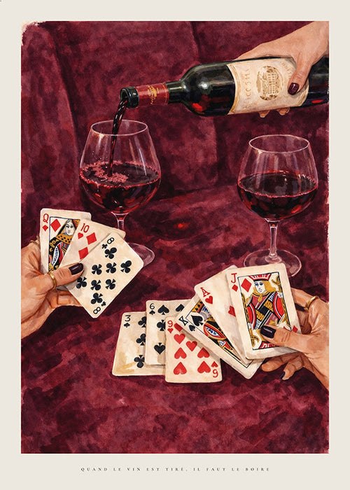 Art de cuisine avec cartes à jouer et vin rouge