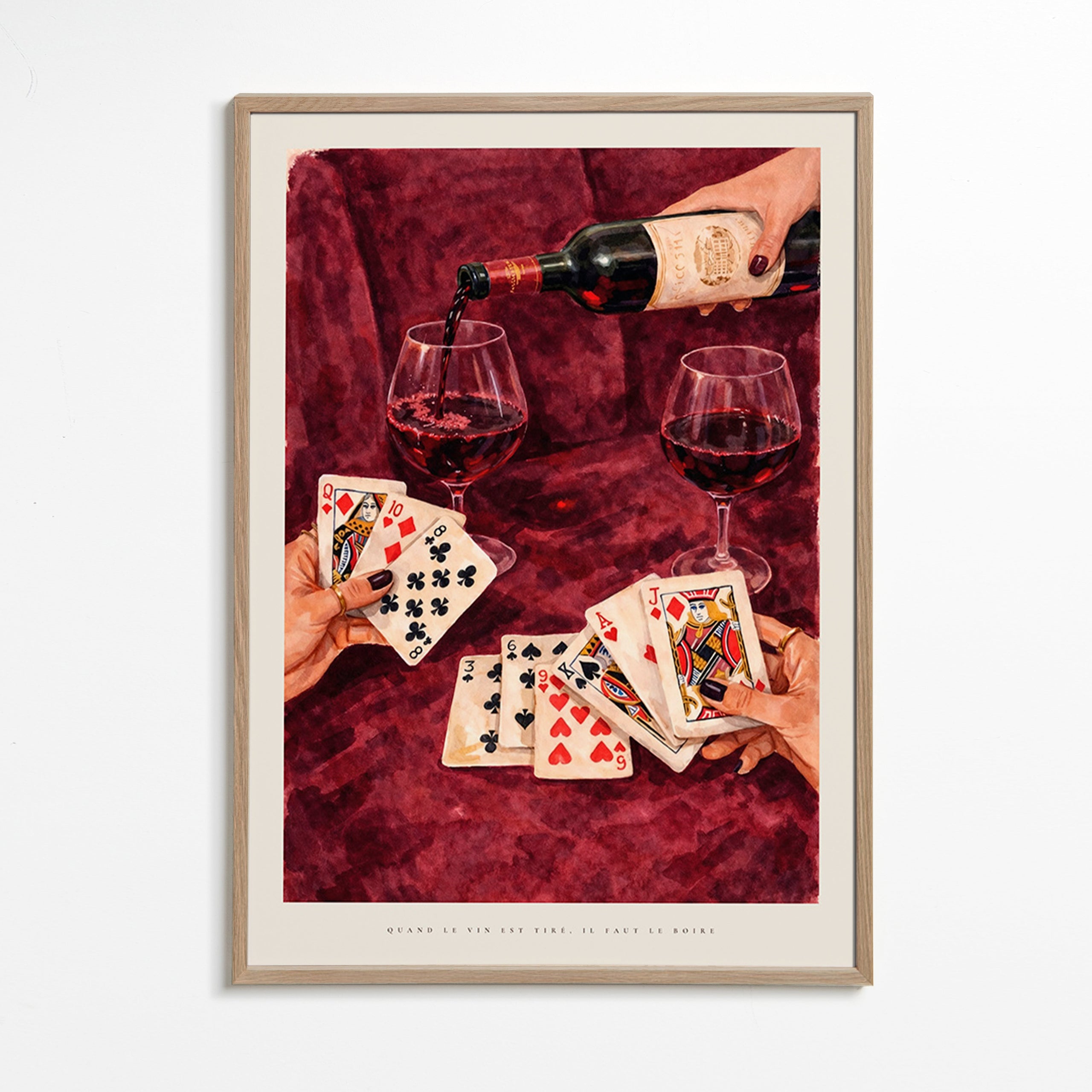 Art de cuisine avec cartes à jouer et vin rouge