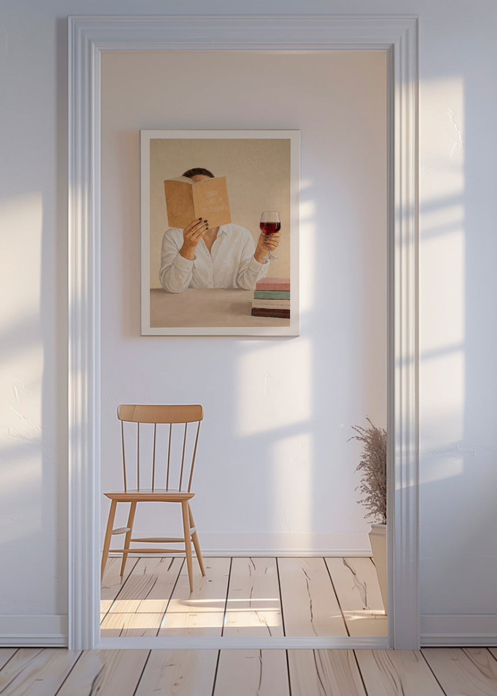 Art de cuisine: femme lisant avec un verre de vin