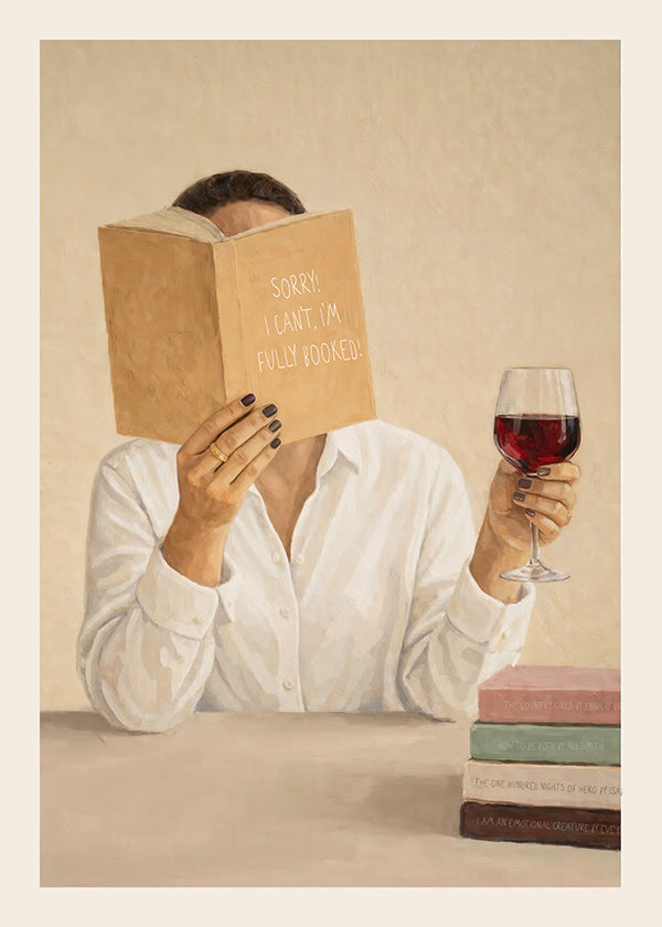 Art de cuisine: femme lisant avec un verre de vin