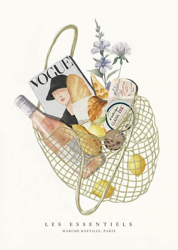 Art de cuisine avec sac de marché illustré