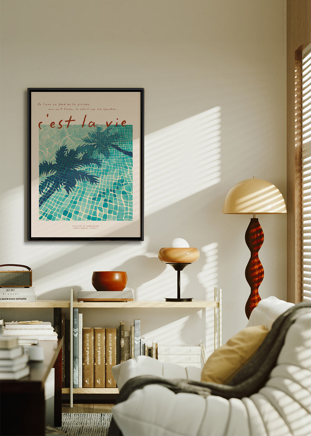 Illustration de piscine ombres de palmiers