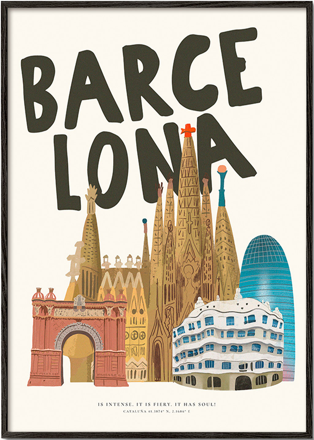Art de ville Barcelone illustré et typographique