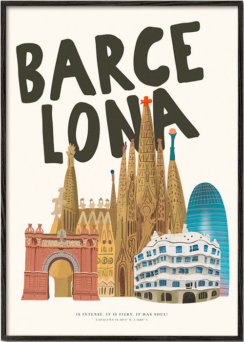 Art de ville Barcelone illustré et typographique