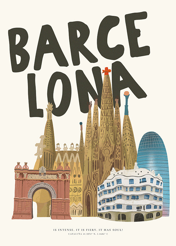 Art de ville Barcelone illustré et typographique