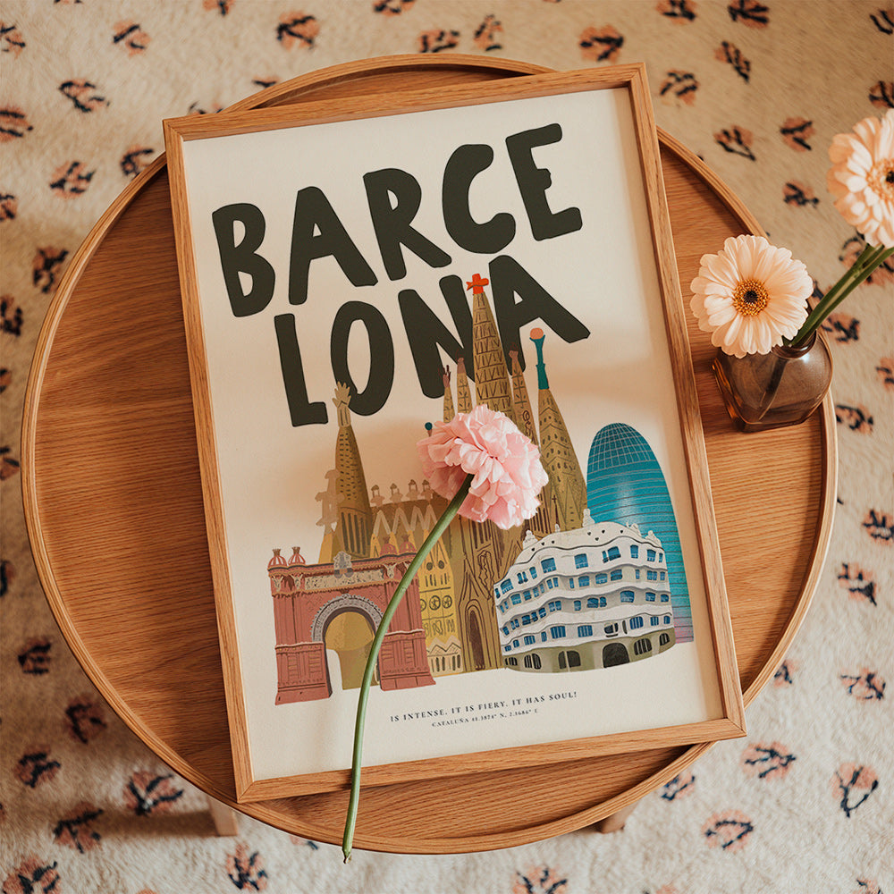 Art de ville Barcelone illustré et typographique