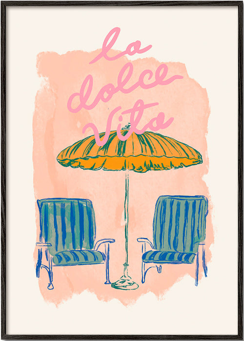 Illustration La Dolce Vita parasol et chaises