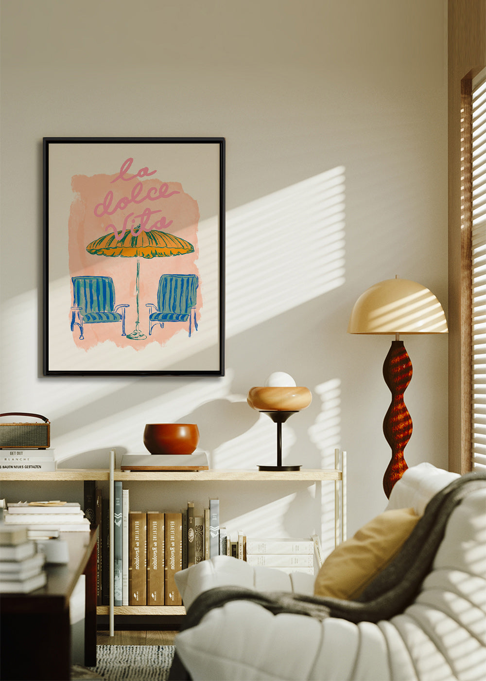 Illustration La Dolce Vita parasol et chaises