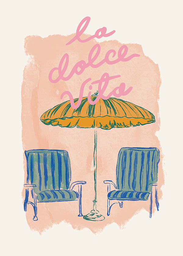 Illustration La Dolce Vita parasol et chaises