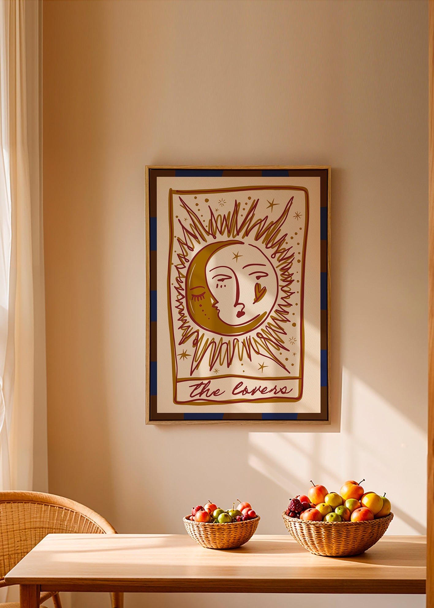 Illustration tarot 'The Lovers' soleil et lune