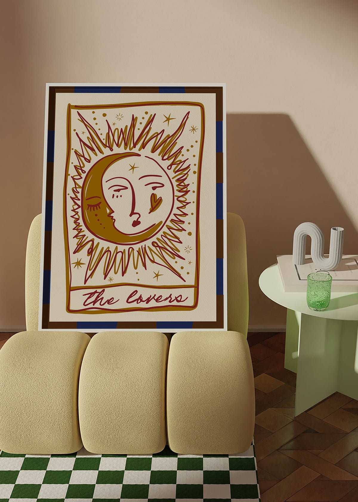 Illustration tarot 'The Lovers' soleil et lune