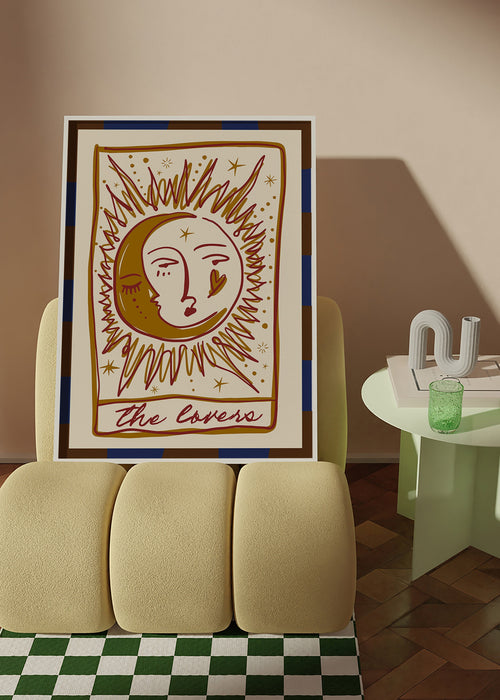 Illustration tarot 'The Lovers' soleil et lune