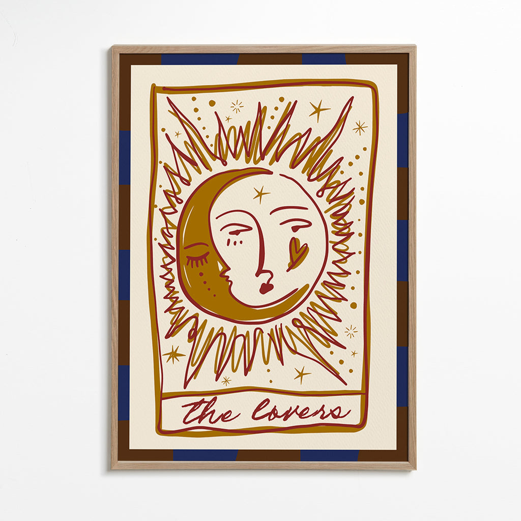 Illustration tarot 'The Lovers' soleil et lune
