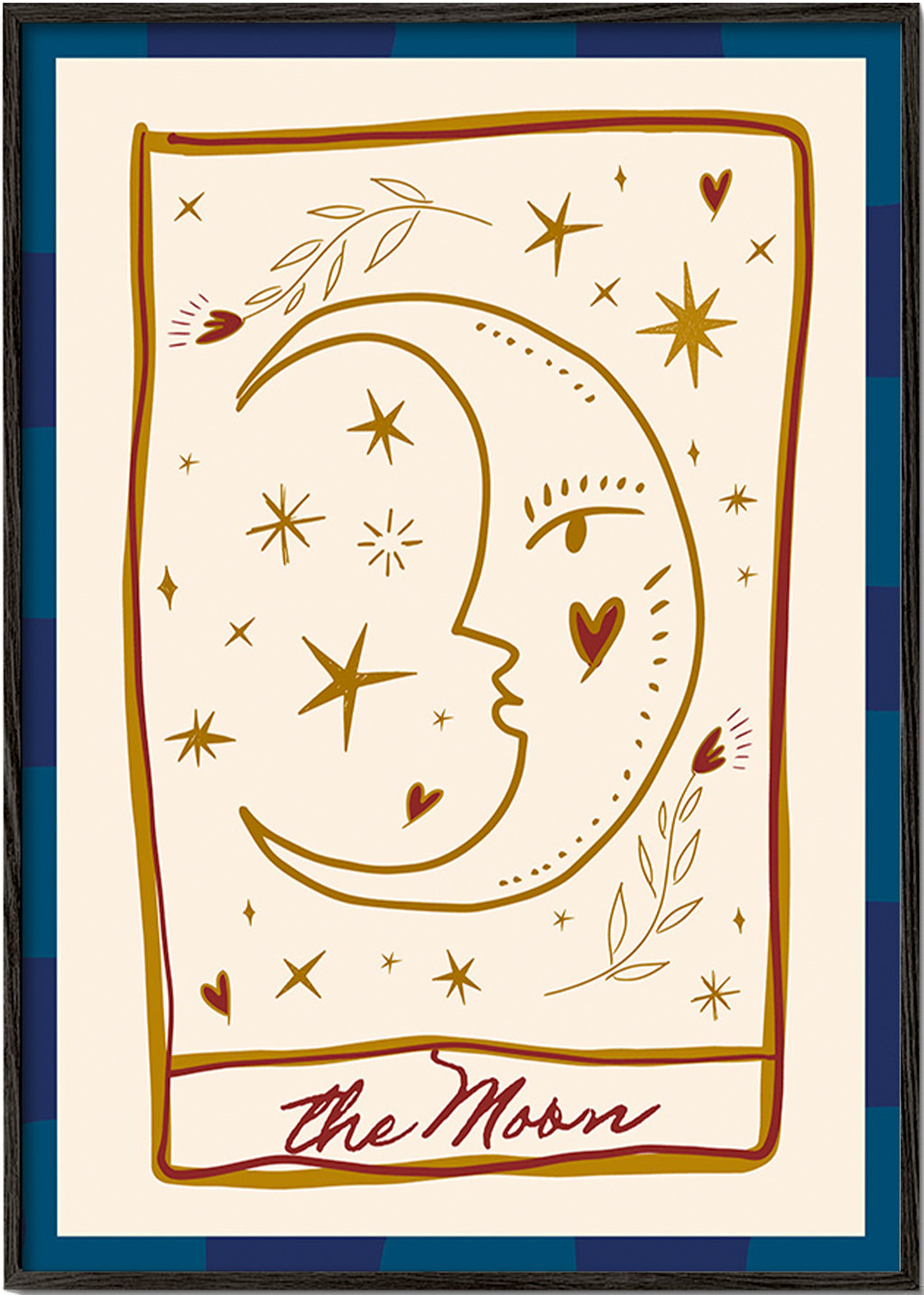 Illustration lune au visage et étoiles