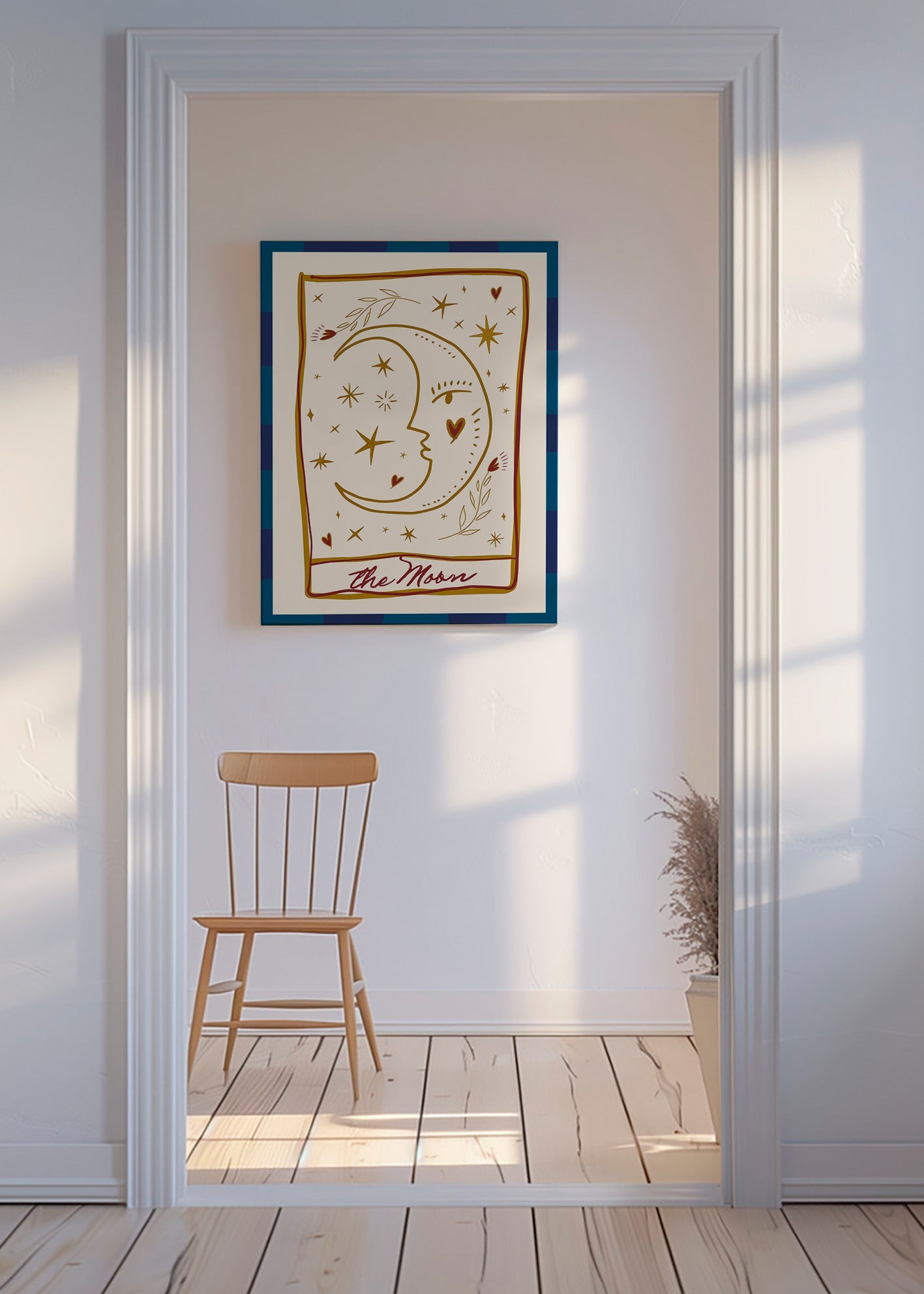 Illustration lune au visage et étoiles