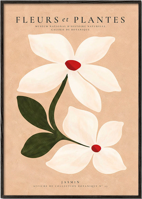 Impression botanique de jasmin sur fond beige