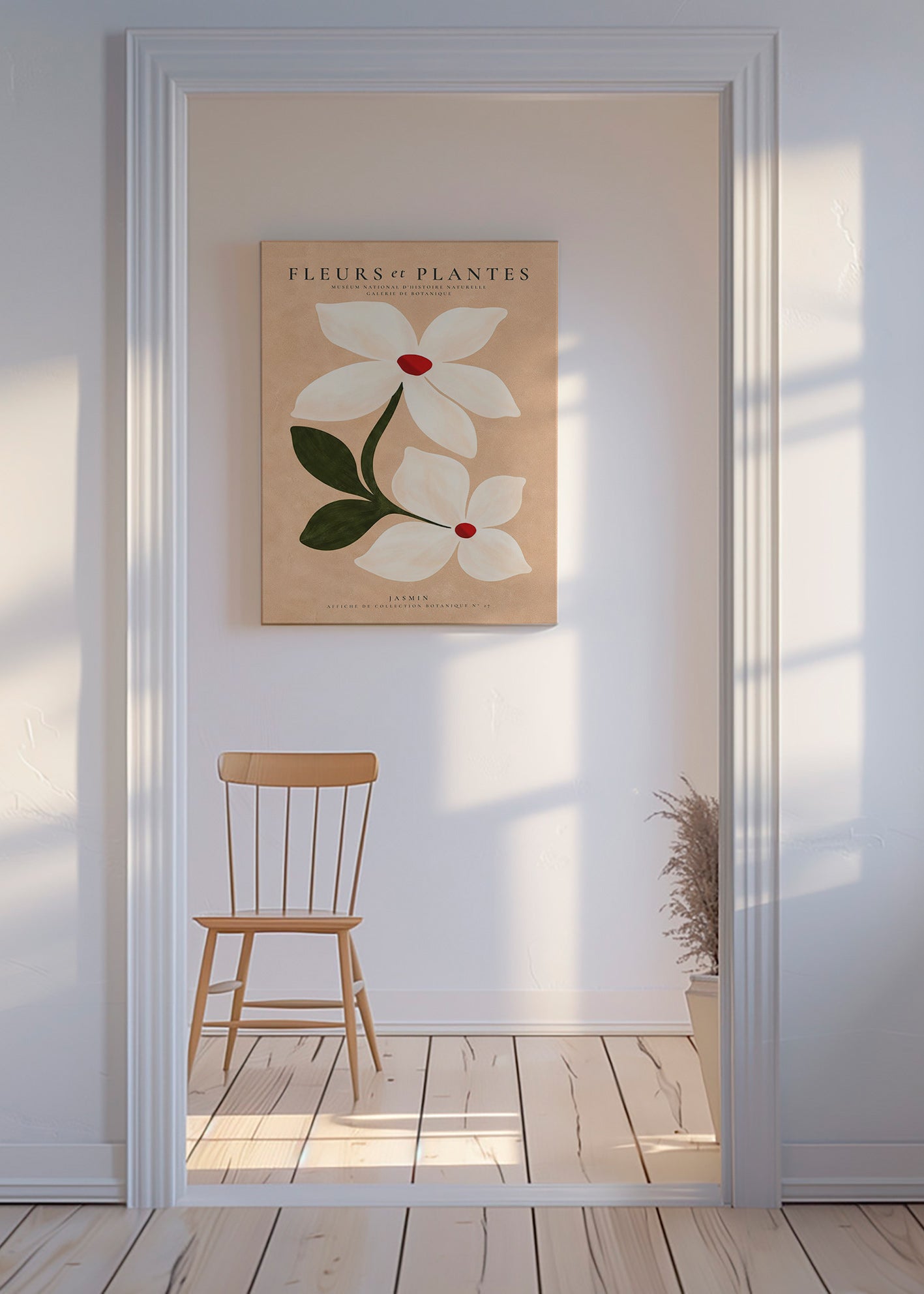 Impression botanique de jasmin sur fond beige