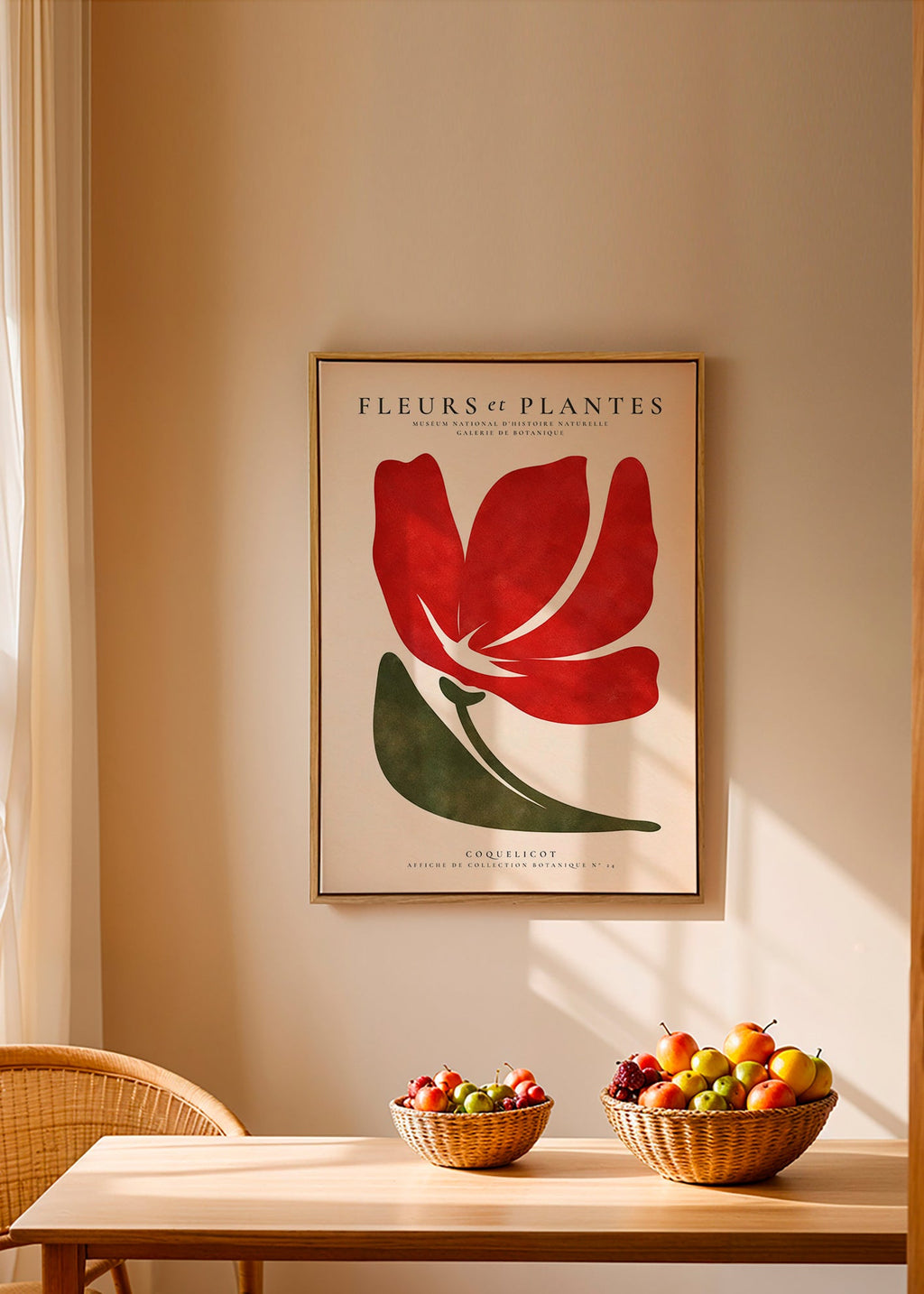 Estampe botanique : coquelicot rouge stylisé