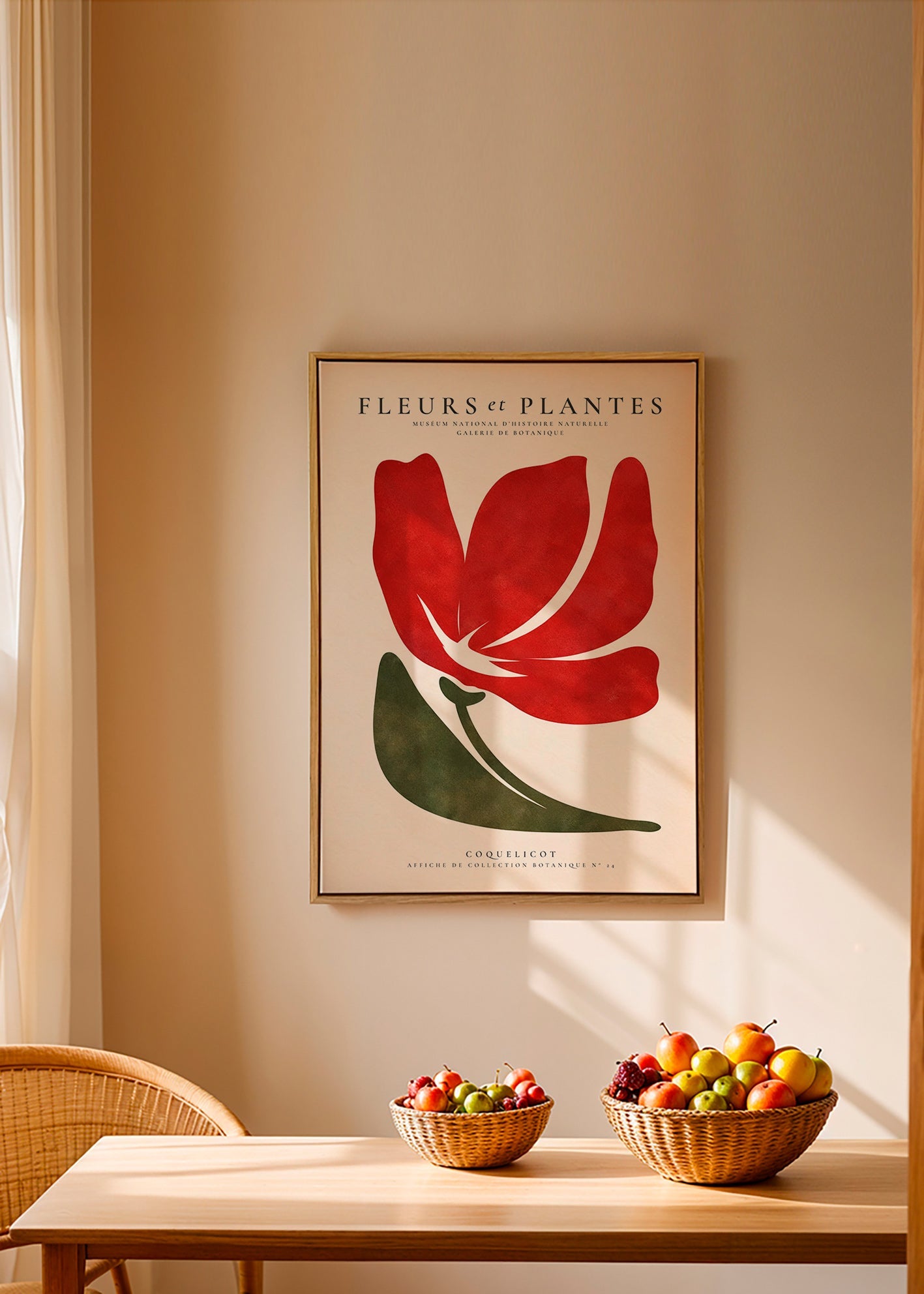 Estampe botanique : coquelicot rouge stylisé