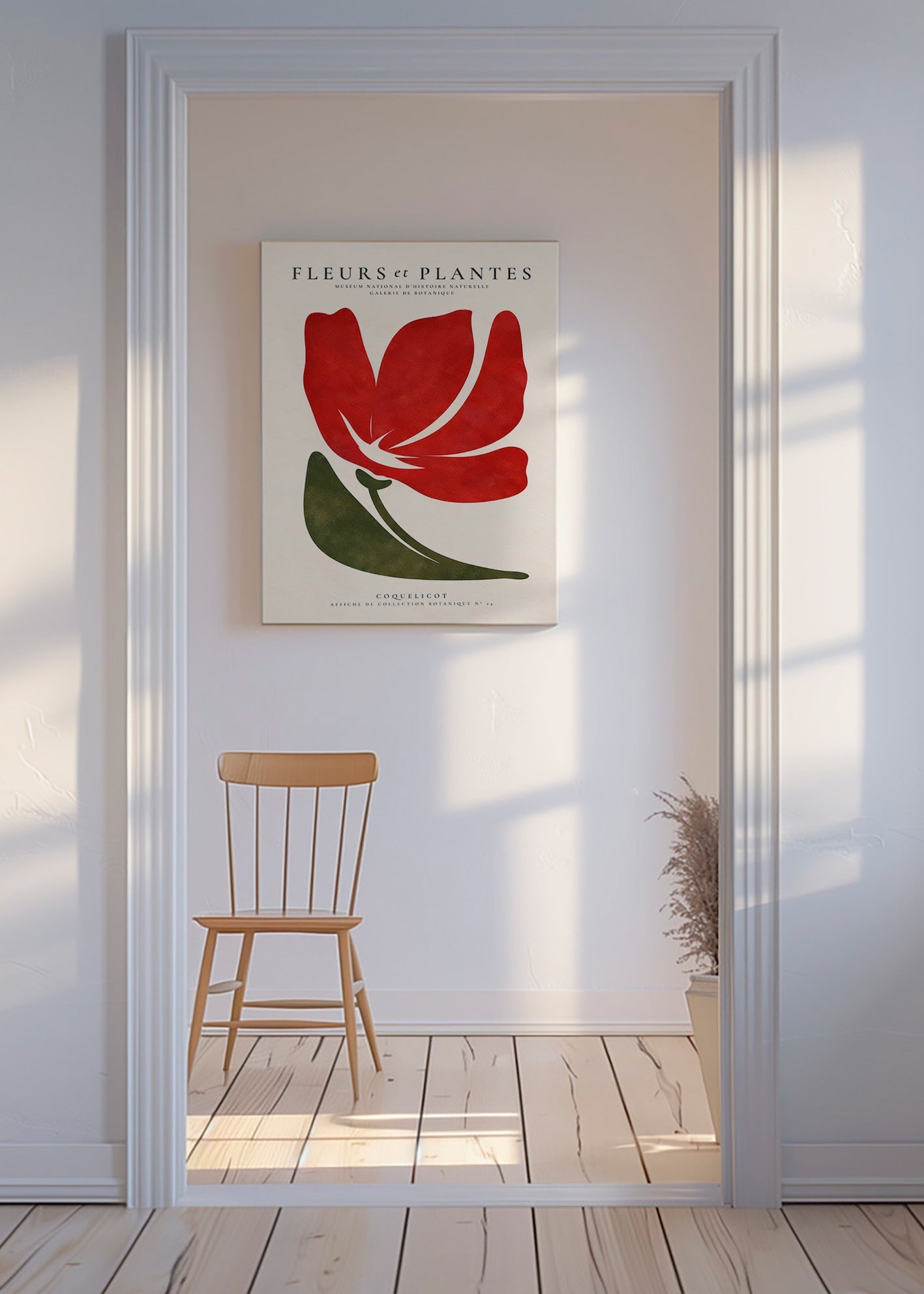 Estampe botanique : coquelicot rouge stylisé