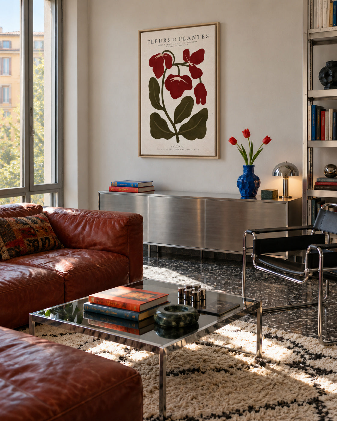 Red Begonia - Framed canvas in an interior