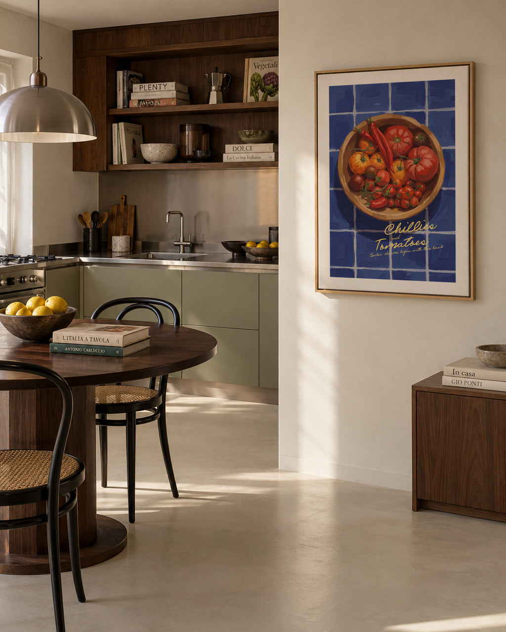Chillies and Tomatoes - Framed canvas in an interior