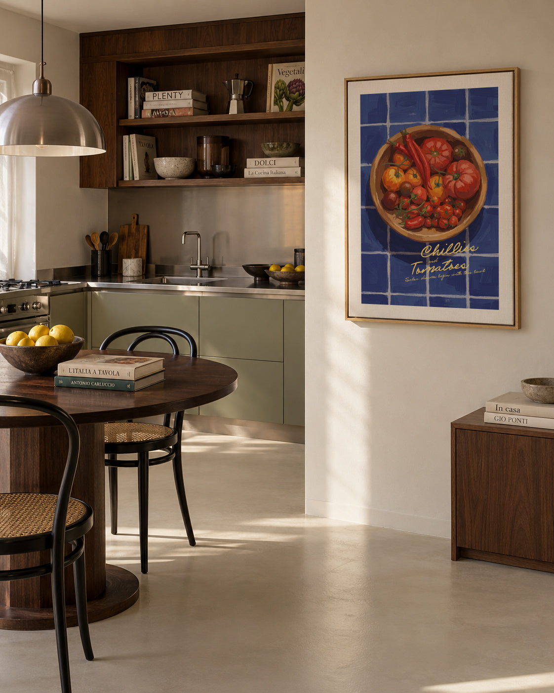 Chillies and Tomatoes - Framed canvas in an interior