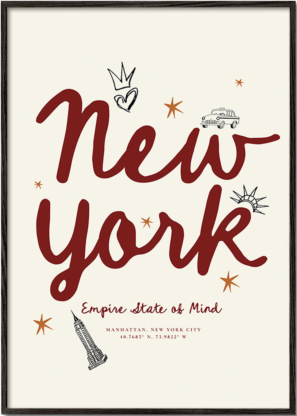 Poster de voyage New York lettrage bordeaux