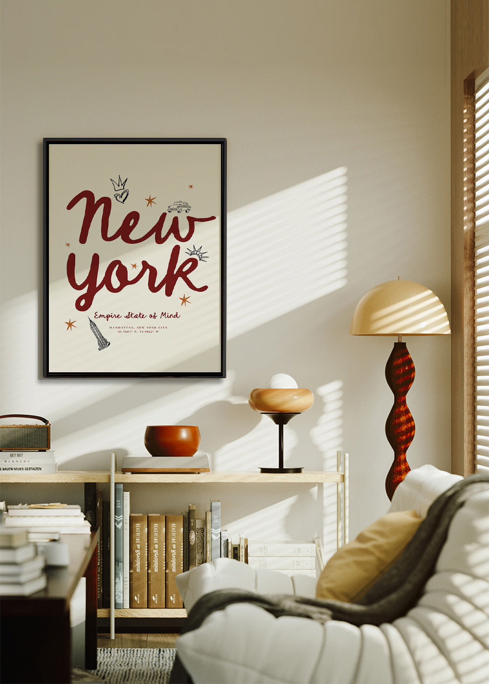 Poster de voyage New York lettrage bordeaux