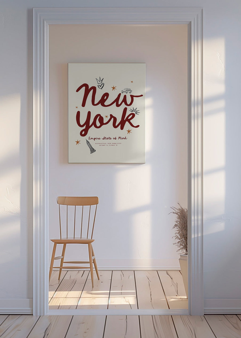 Poster de voyage New York lettrage bordeaux