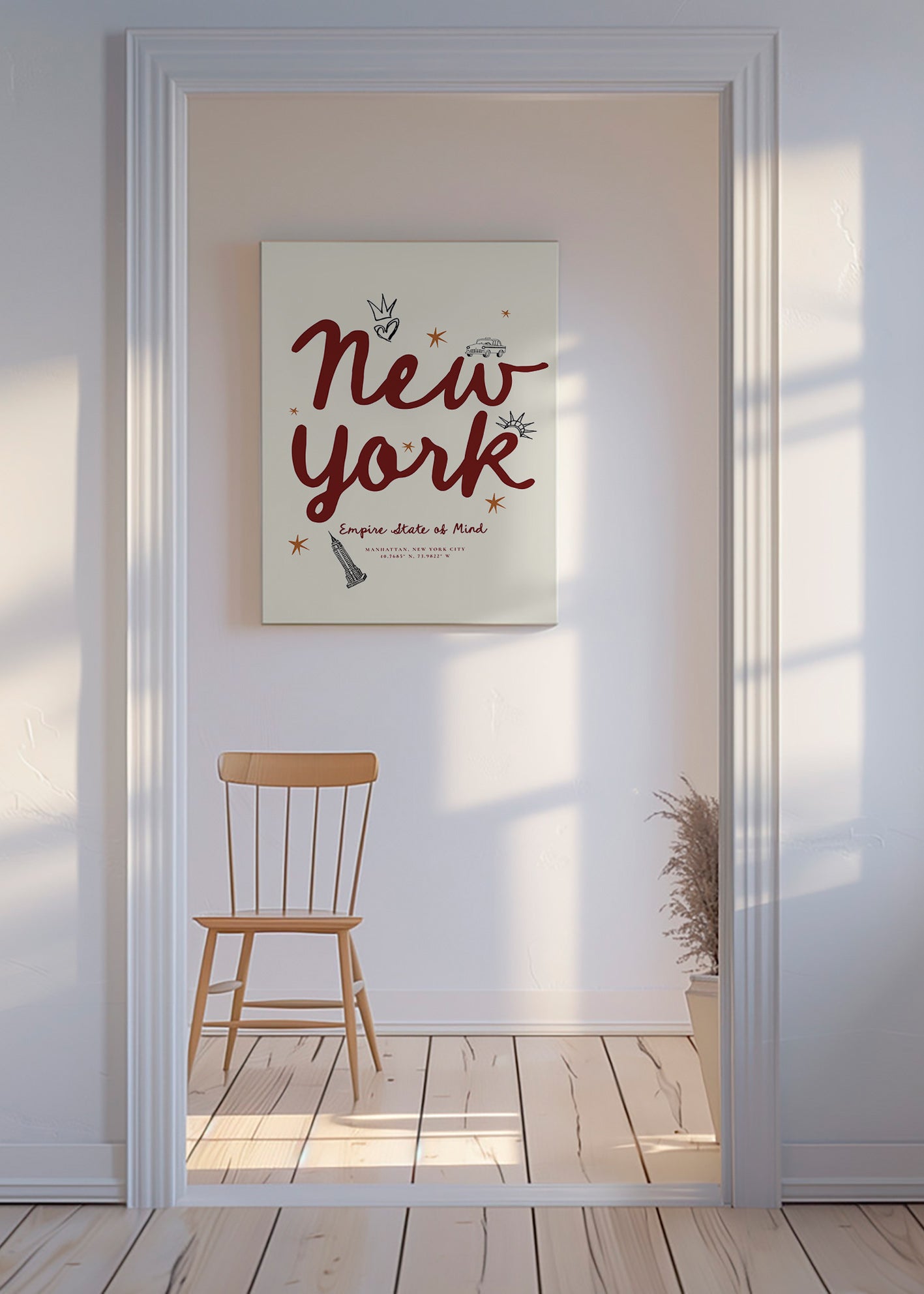 Poster de voyage New York lettrage bordeaux