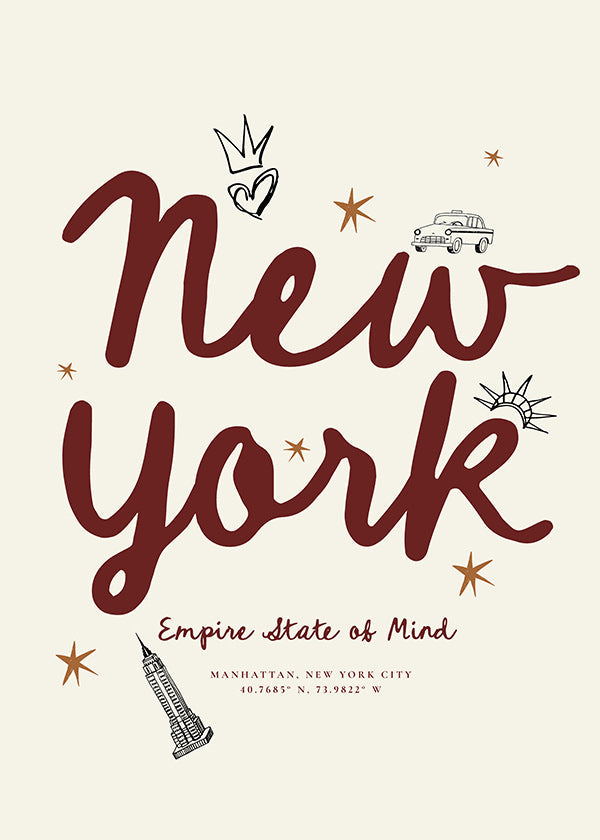 Poster de voyage New York lettrage bordeaux