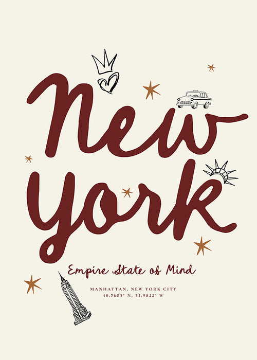 Poster de voyage New York lettrage bordeaux
