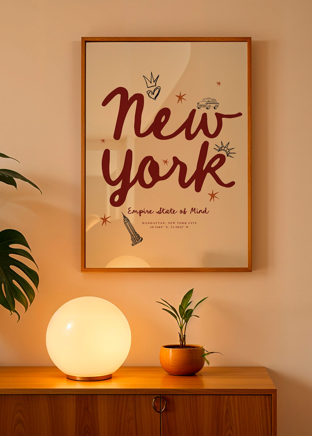 Poster de voyage New York lettrage bordeaux