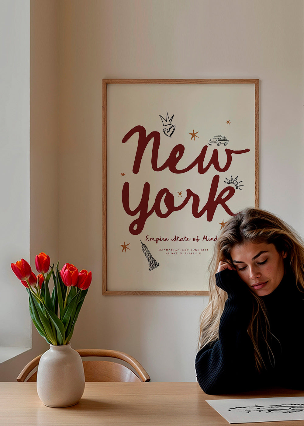 Poster de voyage New York lettrage bordeaux